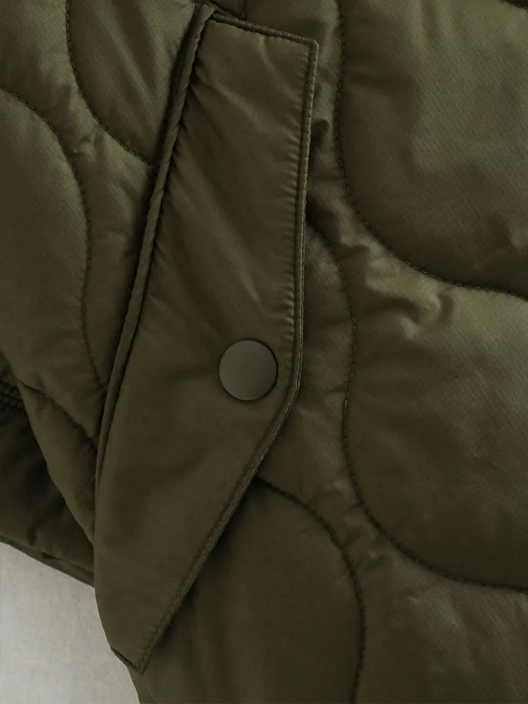 Winter Parka Coat Half Sleeves High Neck Pocket Thick Jacket