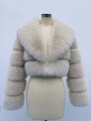 apricot faux fur cropped coat minimalist