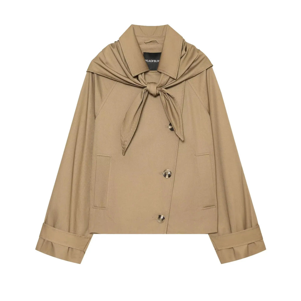 Scarf collar cropped jacket product view