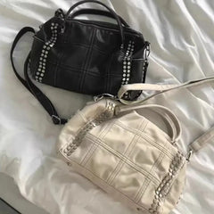 White quilted rivet tote bag