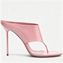 Patent Thong Heeled Mules