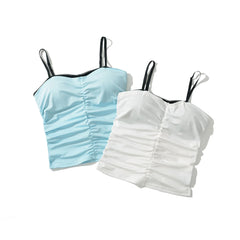 Contrast Color Ruched Strap Camisole Top With Paded Bra