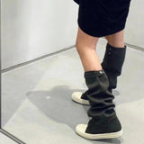 Round Toe Knee High Canvas Buckle Ruched Shoes