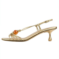 Beaded Kitten Heel Slingback Sandals