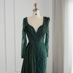 Gold Emerald Green Evening Mermaid Dress