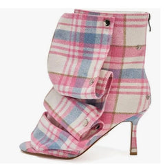 Peep Toe Pleated Snap Button Stiletto Heel Boots