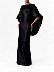 Black Cape Overlay Maxi Dress