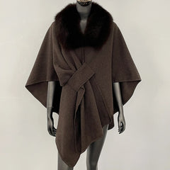 Fur Collar Knit Poncho