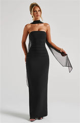 Scarf Collar Strapless Off-shoulder Long Dress