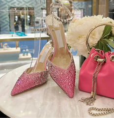 Glamorous evening shoes with crystal embellishments and ankle strap