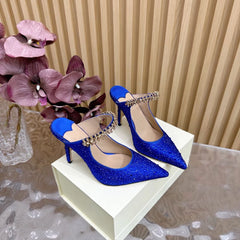 Blue Silk Crystals Super High Heeled Shoes