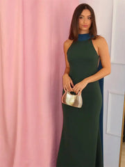 Two-Tone Drape Sleeveless Halter Maxi Dress