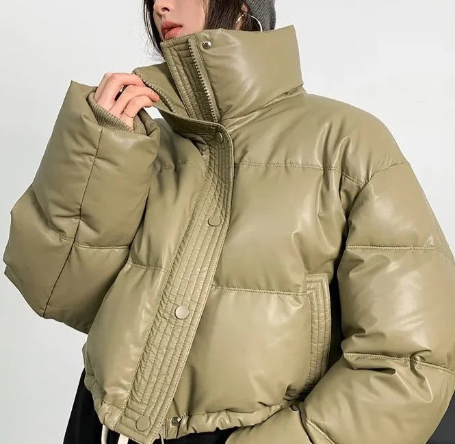 Puffy Cropped Parkas Thick Long Sleeve Cotton Down Coats