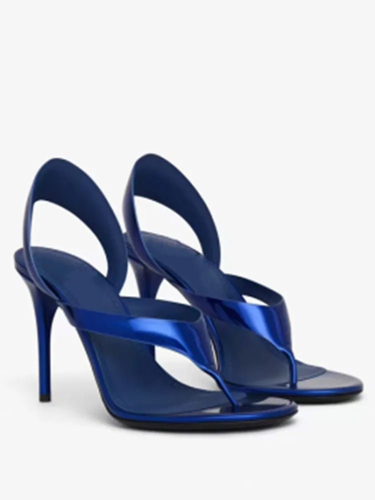 Blue metallic stiletto heeled sandals