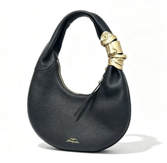 Black grained leather face hardware shoulder bag