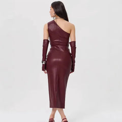 Off-Shoulder Strapless Faux Leather Patchwork Dress