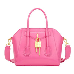 Metallic Structured Lock Satchel Bag