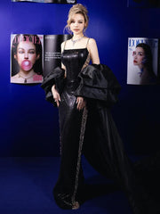 Black Sequin Chain Spaghetti Strap Maxi Dress