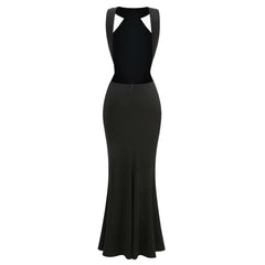 Ruched halter fishtail dress back detail