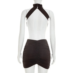 Halter Neck Ruched Side Cut Out Mini Dress
