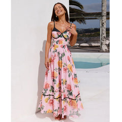 Floral print one-piece swimsuit with a matching maxi skirt.