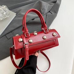 Riveted PU Leather Top Handle Bag