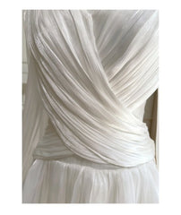 White Pleated V-Neck Long Sleeve Wrap Mini Dress