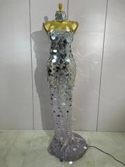 Sequin and pearl strapless floor length dress