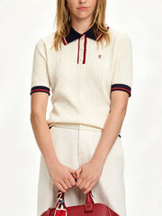 Ribbed Trim Knit Polo Top