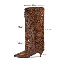 Kitten Heel Crocodile Pattern Boots