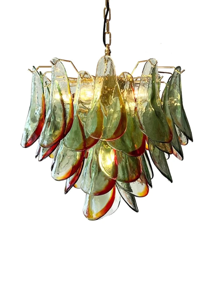 Glass Petal Hanging Lamp with Green and Red Design for Ceiling