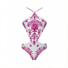 White and Blue Patterned Two Piece Swimwear Set
