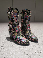 Embroidered Pointed Toe Boots
