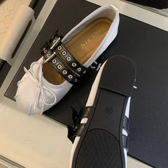 Silk Ballet Flats with Butterfly-Knot and Buckle Straps