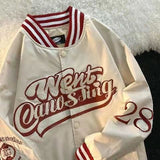 Embroidered Baseball Leather Patchwork Jacket