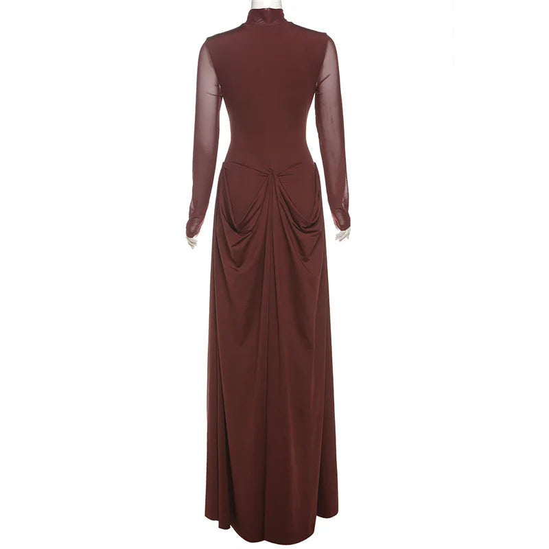 Long burgundy dress with sheer sleeves