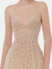 Floral Embellished V-Neck Mini Dress Bodice Detail