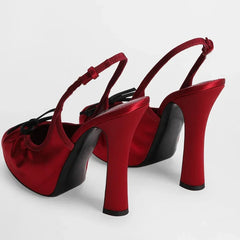 Butterfly Knot Satin Pleated Platform Pumps