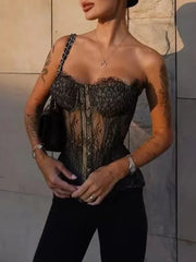 Black Lace Tie Up Corset Top