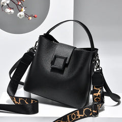 PU Leather Wide Strap Top-Handle Crossbody Shoulder Bag