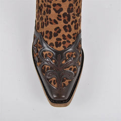 Leopard Print Square Toe Boots