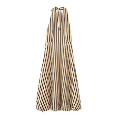 Striped halter neck midi dress displayed from the side