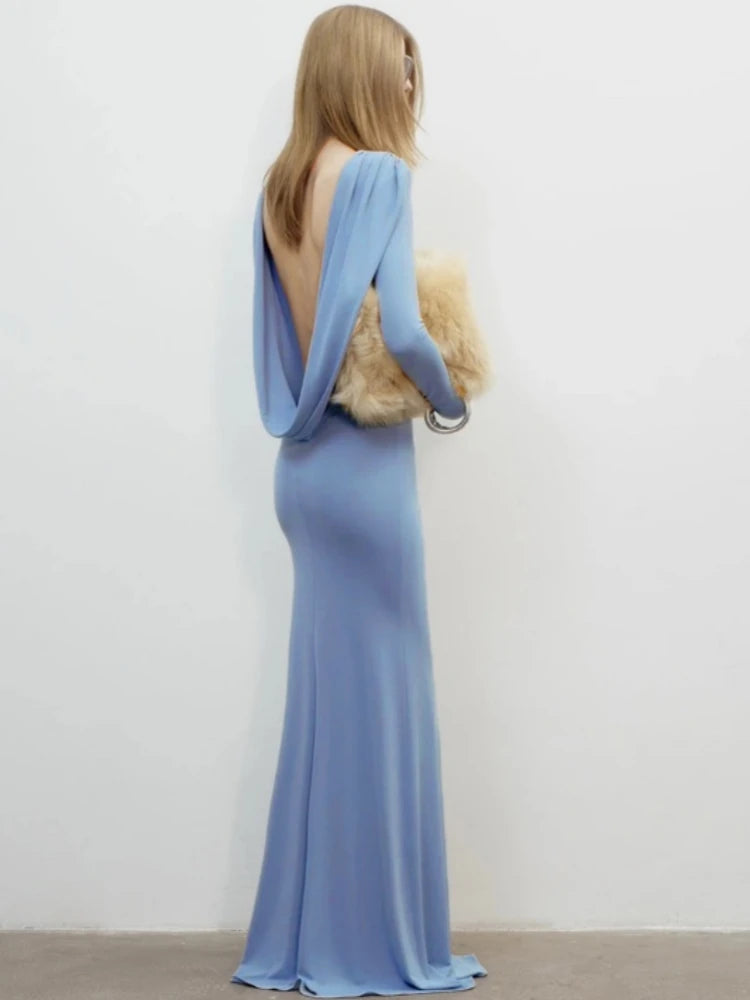 Draped sleeve maxi dress back view