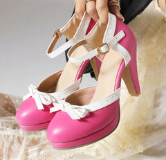 Pumps Sweet Bowtie Chunky High Heel Shoes