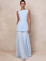 Boat Neck Sleeveless Pleated Maxi Dress