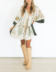 Floral Embroidered V-Neck Mini Dress