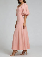 pink dress puff sleeves side view