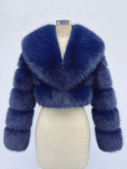 navy blue faux fur jacket modern style
