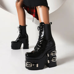 Belt buckle High Platform Heel Motor boots