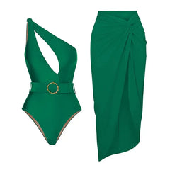 Embellished One-Piece Swimsuit with Wrap Skirt
